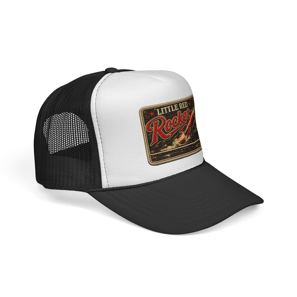 Little Red Rocket Trucker Cap — Retro Rocketry Patch Mesh Hat